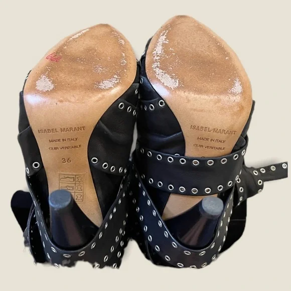 HP‼️❣️ISABEL MARANT black eyelet tie around leather suede Alease ankle boots - Picture 7 of 10